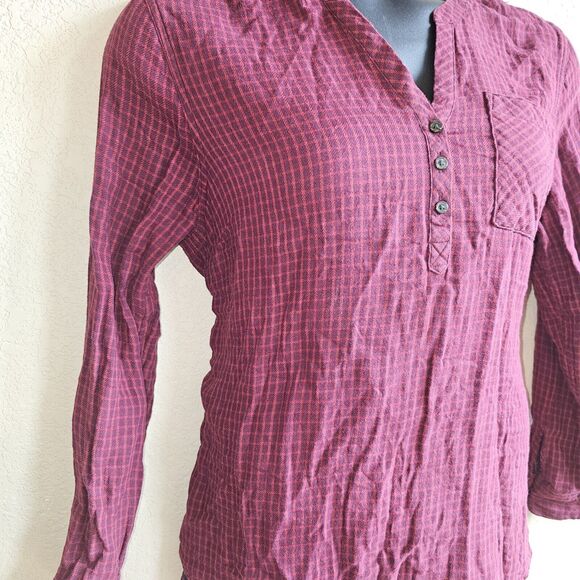 eddie bauer womens top Size Large Gauze Cotton Tunic Plaid Hi-lo Red - Picture 3 of 4